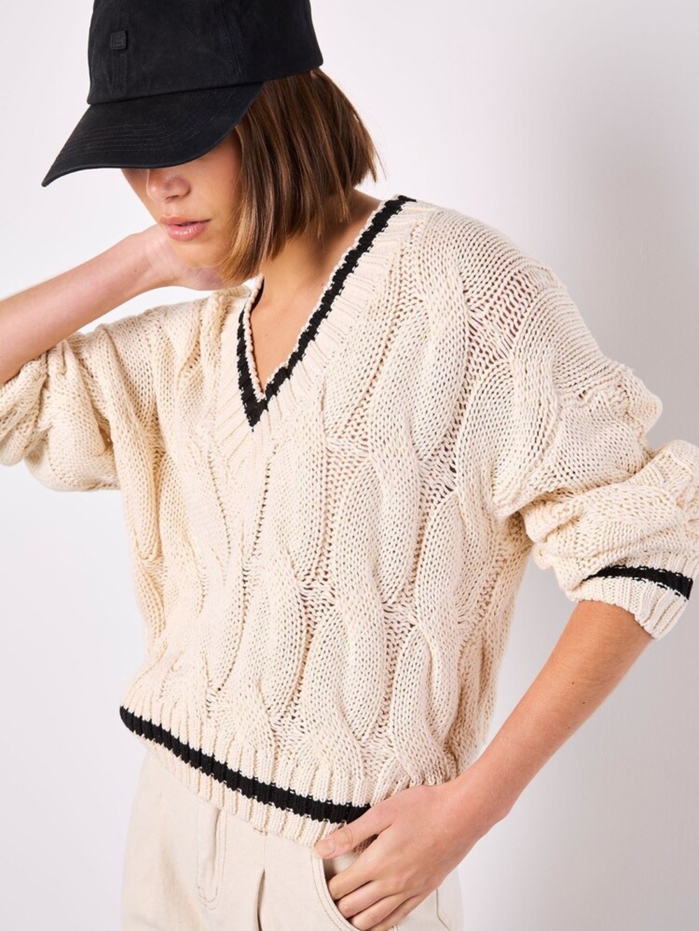 Apricot V neck Academic Knit Cropped Sweater, BNWT, Size XL